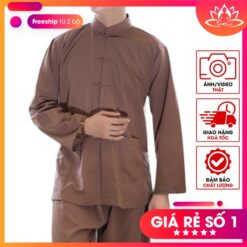 Đồ lam đi chùa cho nam vải kate màu cocola kiểu lãnh tụ dài tay MS070