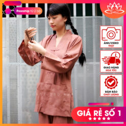 Đồ lam đi chùa nữ kiểu la hán màu socola vải kate MS027