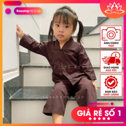 Đồ lam đi lễ chùa kiểu la hán cho bé gái màu nâu
