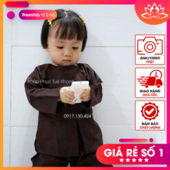 Đồ lam đi chùa cho bé gái kiểu vạt hò truyền thống màu nâu