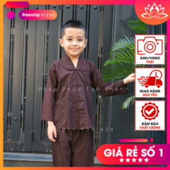 Đồ lam đi lễ chùa kiểu la hán cho bé trai màu nâu