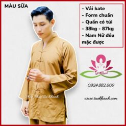 Đồ lam đi chùa cho nam vải kate màu sữa kiểu la hán MS028