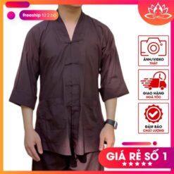 Đồ lam đi chùa cho nam vải kate màu nâu kiểu la hán MS025