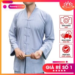 Đồ lam đi chùa cho nam vải kate màu lam kiểu la hán MS026