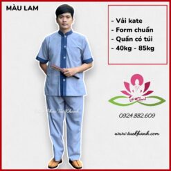 Đồ lam đi chùa cho nam vải kate kiểu lãnh tụ phối màu lam MS052