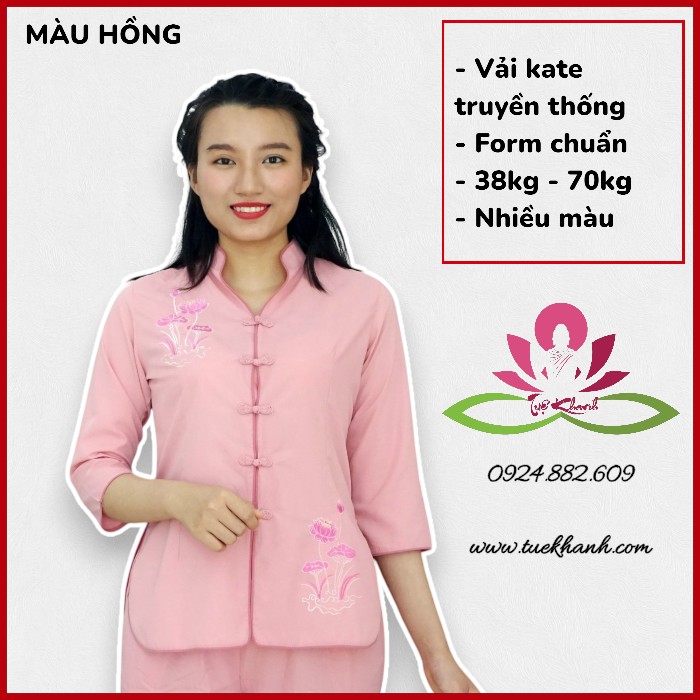 Bộ đồ Lam Đi Chùa Trang Nhã Kiểu Xẩm Thẳng Màu Hồng Nhạt MS021