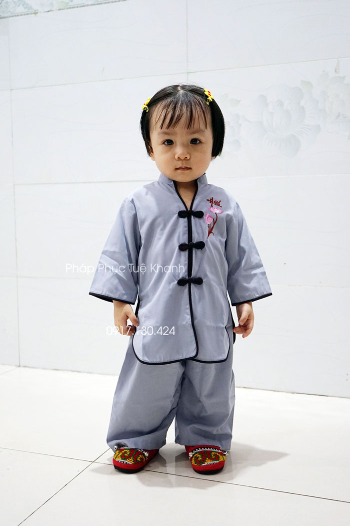 Đồ lam đi chùa bé gái kiểu xẩm thẳng màu lam dễ thương kate