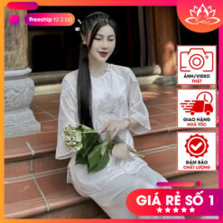 Đồ lam đi chùa nữ vải tơ voan trắng thêu sen loại 1