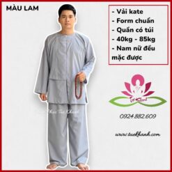 Đồ lam đi chùa cho nam kiểu vạt hò kate màu lam 193KT