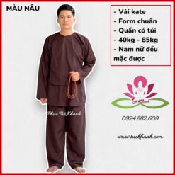 Đồ lam đi chùa cho nam kiểu vạt hò kate màu nâu 193KT