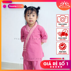 Bộ đồ Lam Đi Chùa cho bé kiểu xéo nhật hồng