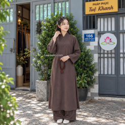 Áo tràng vải Linen Ấn màu nâu trơn Nam Nữ (không quần) MS102